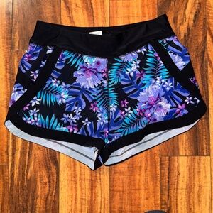 Lands End Size 0 board swim shorts lavender purple aqua floral